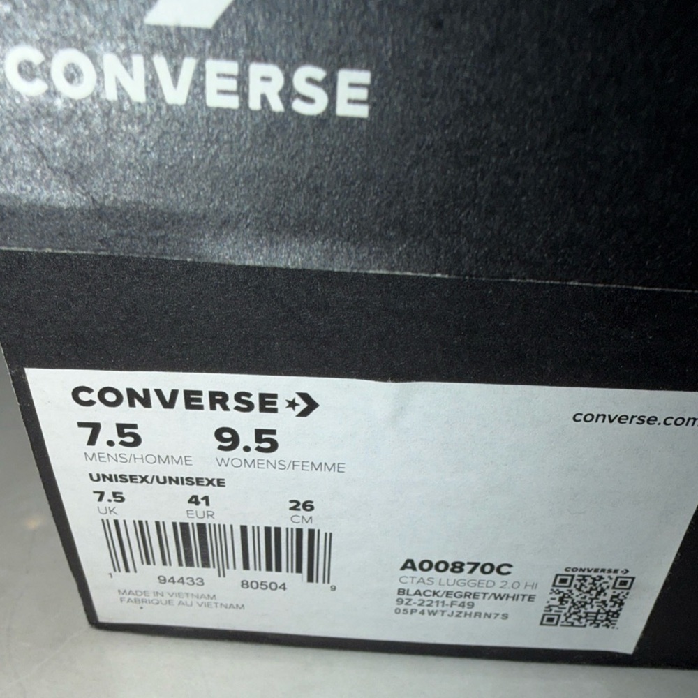 NIB Converse Black & White Lug-Sole High Top Sneakers - Picture 4 of 9